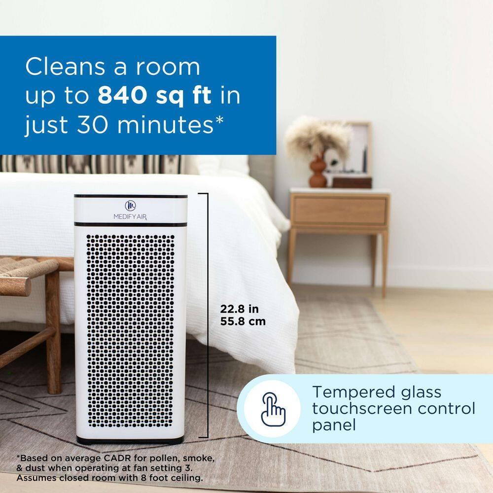 Medify Air White MA-50 Air Purifier with HEPA Filters I Smoke Dust Pet Odors I 3 in 1 with Pre-filter HEPA H13 & Activated Carbon I Removal of 0.1 to 0.3 microns I 1,793 Sq ft Coverage I 1-Pack