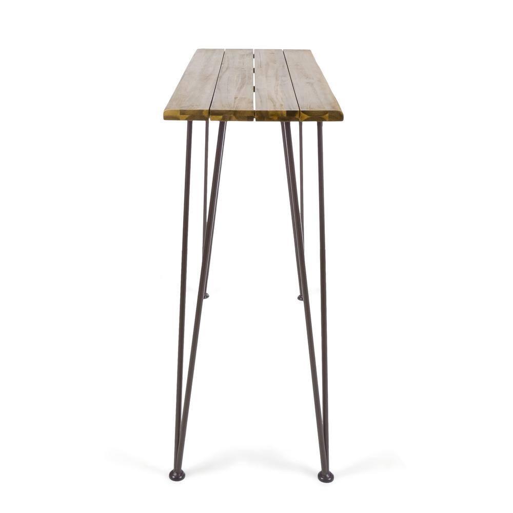 Union Rustic Loya Rectangular Acacia Wood Outdoor Bar Table
