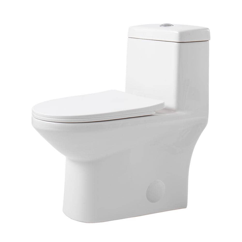 1-Piece 0.8/1.28 GPF Dual Flush Elongated Modern Toilet Soft Closing Seat, Quick Release In White Seat Included