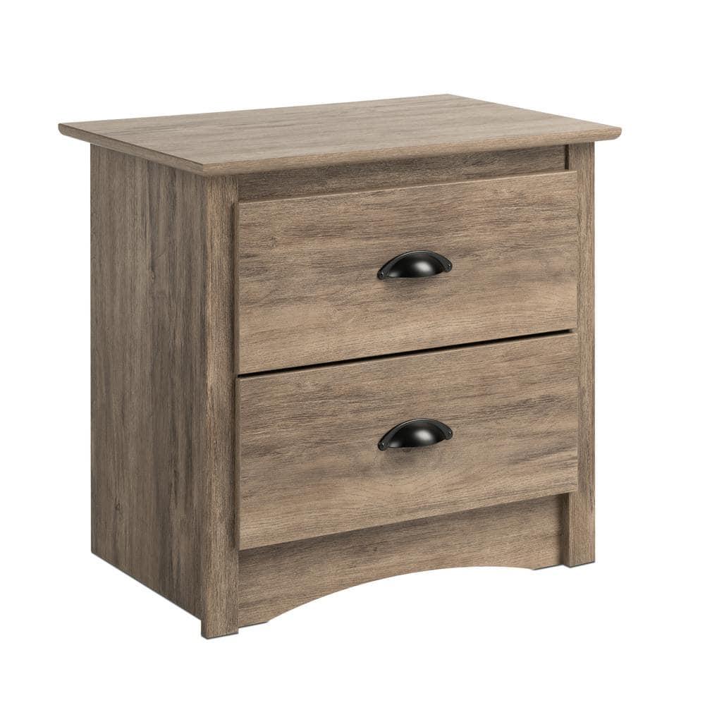 Salt Spring 2 Drawer Nightstand Drifted Gray - Prepac: Coastal Style, Black Metal Handles