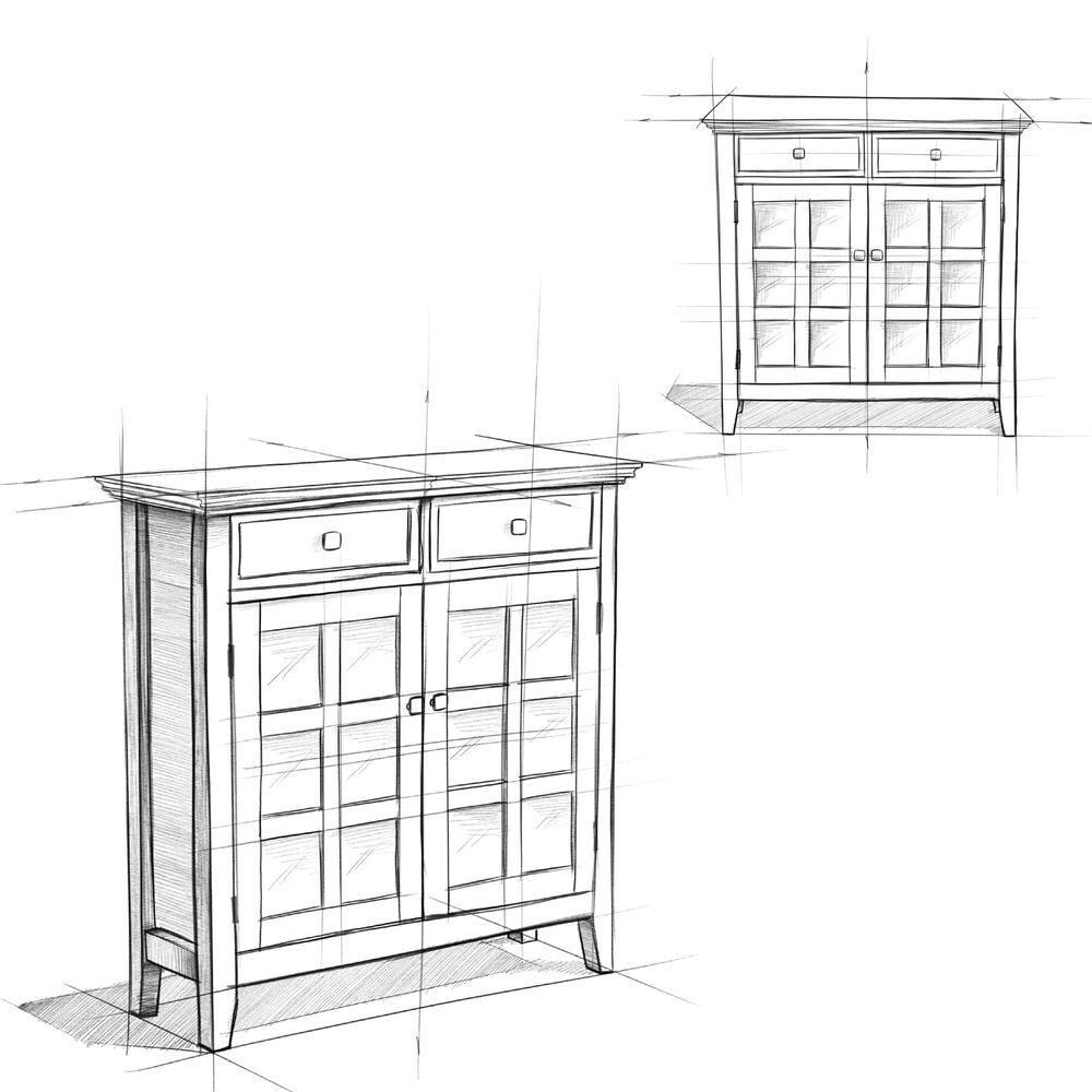 Simpli Home Acadian 36"W Solid Wood 2-Shelf Entryway Storage Cabinet with Glass Doors and 2 Drawers