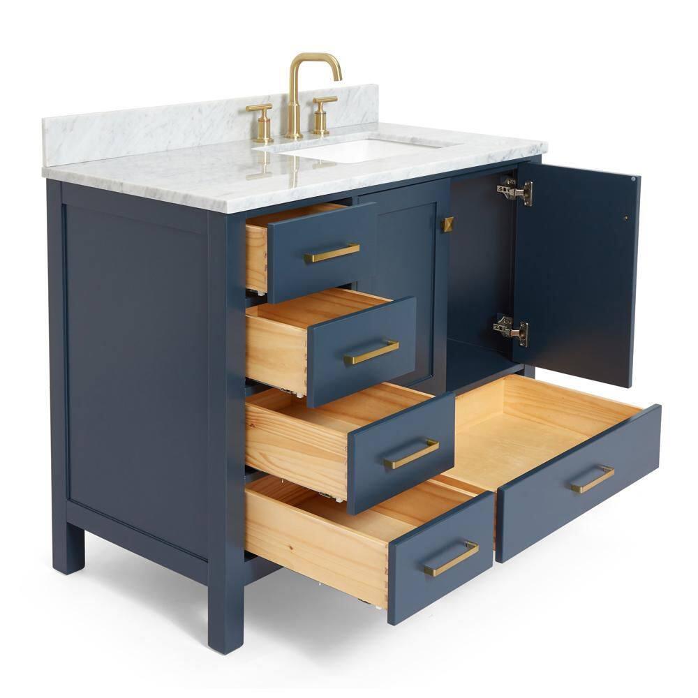 Midnight Blue Freestanding Vanity with Carrara Marble Top
