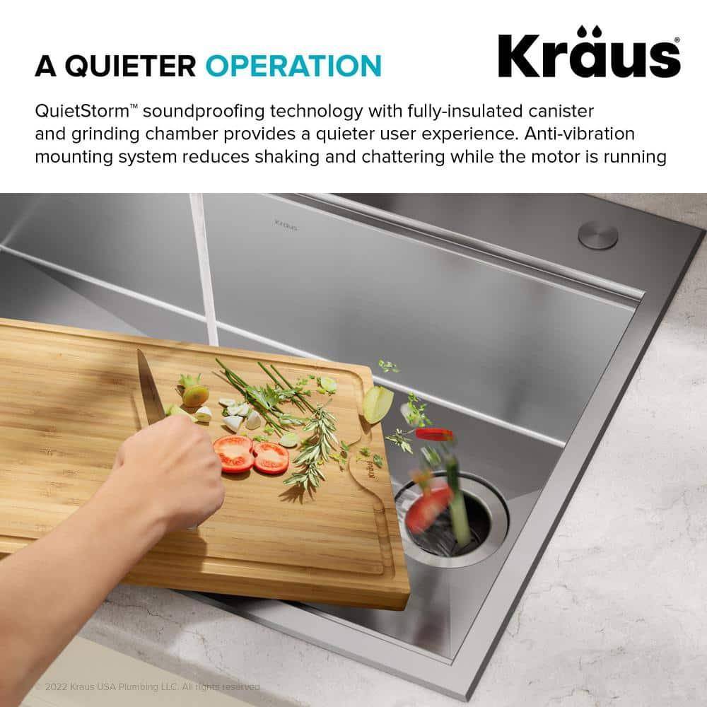 Black Stainless Steel Continuous Feed Garbage Disposal with Ultra-Quiet Motor