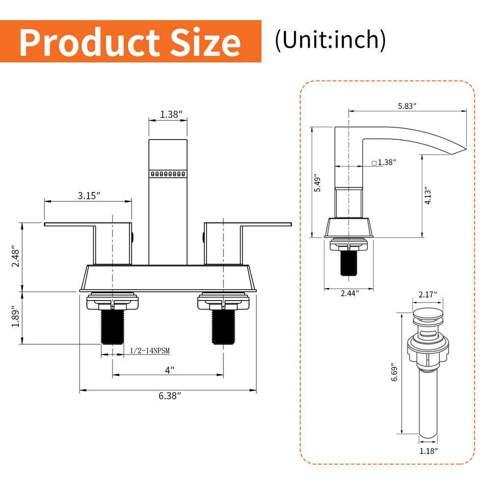 Matt Black Bathroom Sink Faucet 4 inch Bathroom Faucets for Sink 2-Handle Faucet with Pop-up Drain Vanity Faucet Modern