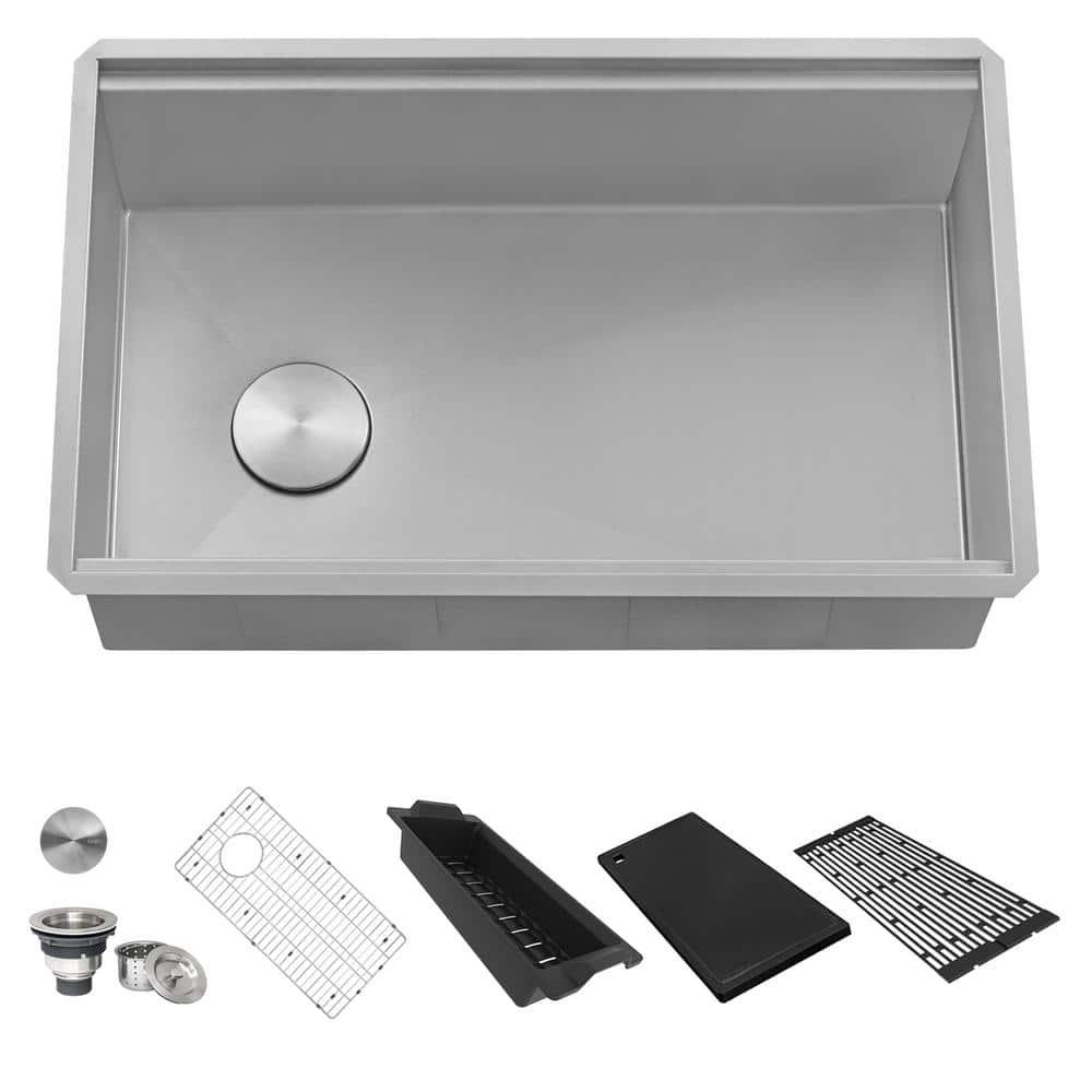 Ruvati 27-inch Workstation Slope Bottom Offset Drain Undermount 16 Gauge Kitchen Sink