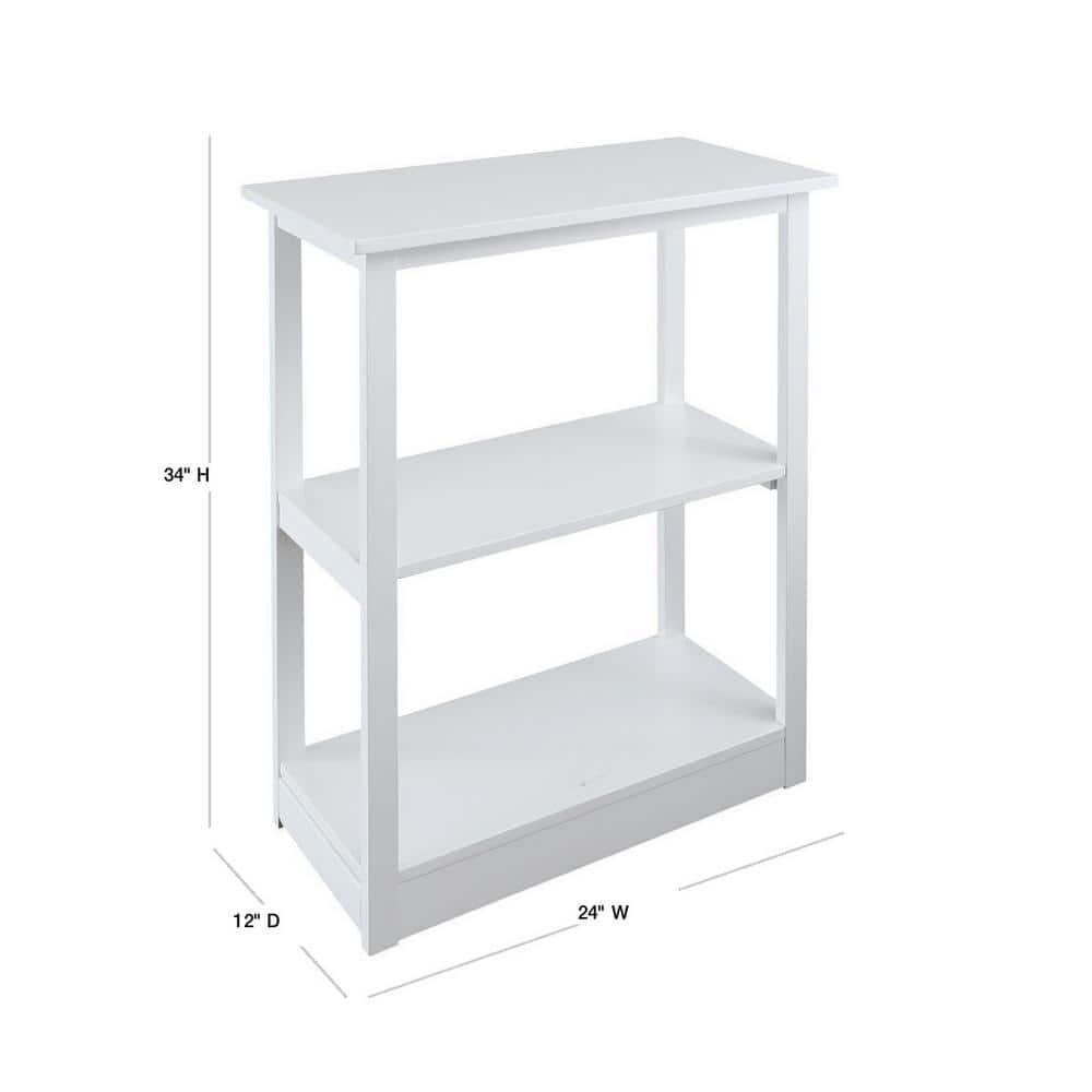 Casual Home Adams 3-Shelf Bookcase with Concealed Sliding Track, Concealment Furniture-Color:White