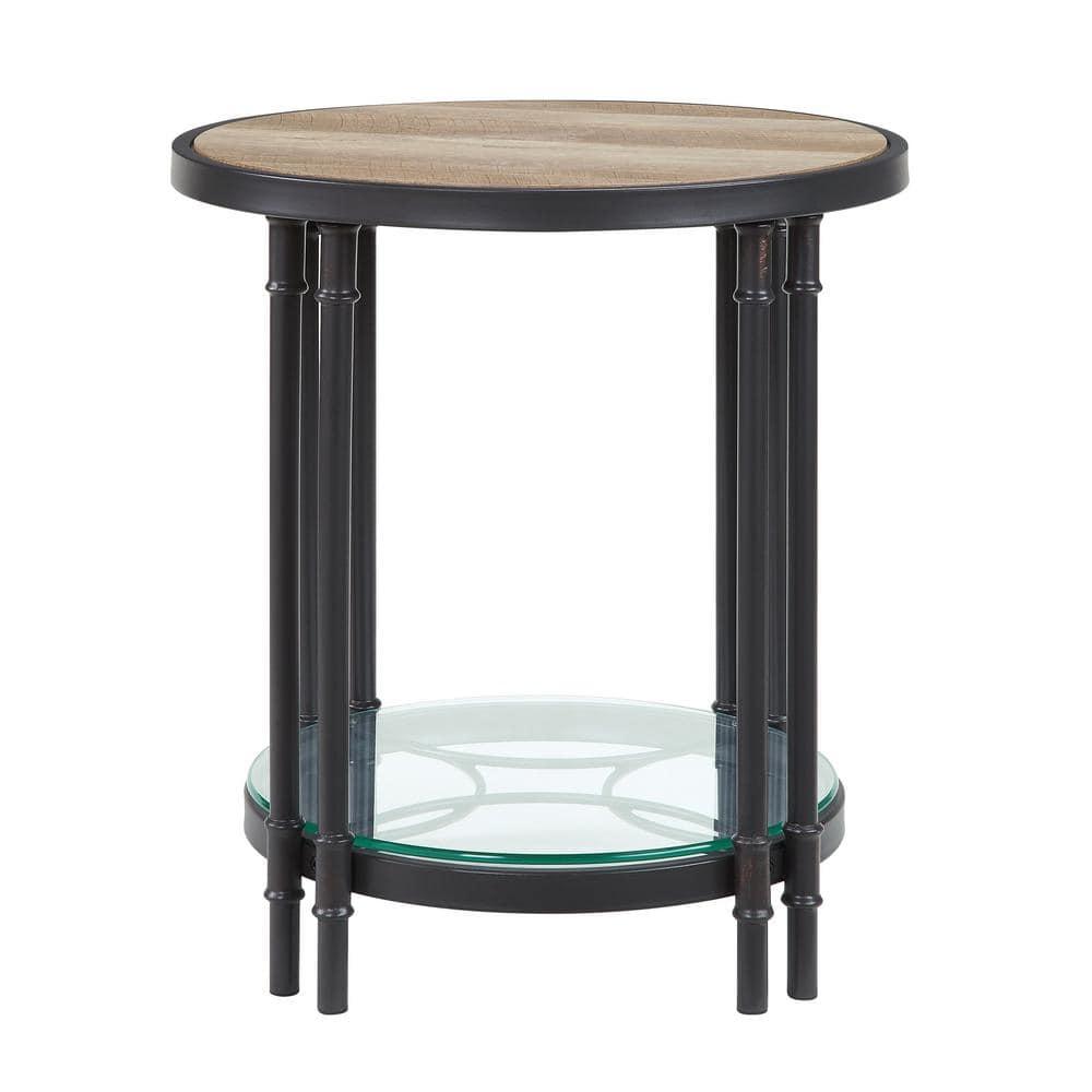 Acme Furniture Brantley 22" 1 Tier Shelf Accent Table Oak and Sandy Black: Round Beveled Edge, No Assembly Required