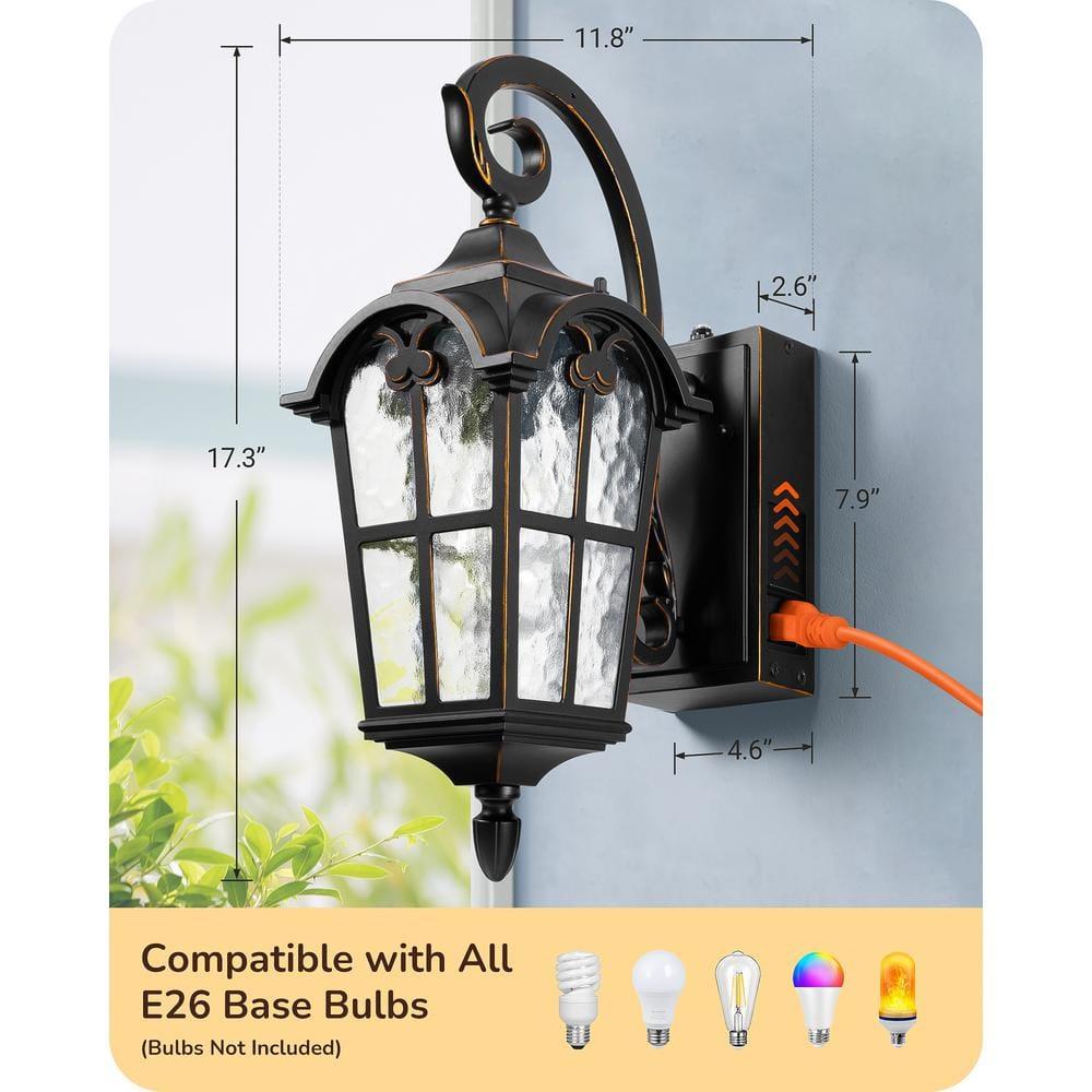 EDISHINE Dusk to Dawn Outdoor Wall Lights, Porch Light Fixture with GFCI Outlet, Exterior Wall Lantern with E26 Socket, Waterproof Outside Wall Sconce Wall Mount Lamp for Front Door, Patio, Garage