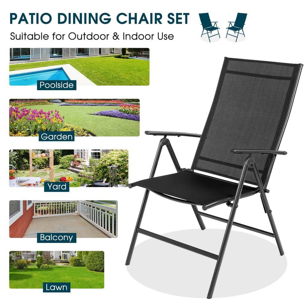 Costway Set of 2 Patio Folding Chair Recliner Adjustable  Black