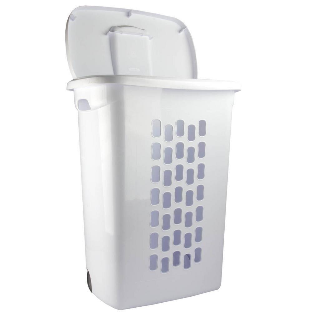 Sterilite Ultra Wheeled Laundry Hamper with Lid, Handle and Wheels for Easy Rolling of Clothes to and from the Laundry Room, Plastic, White, 18-Pack