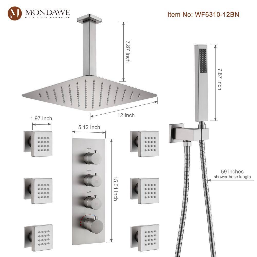 Herathena 3 Functions Ceiling Mounted Luxury Shower System with 6 Body Jets (Rough-in Valve Included)