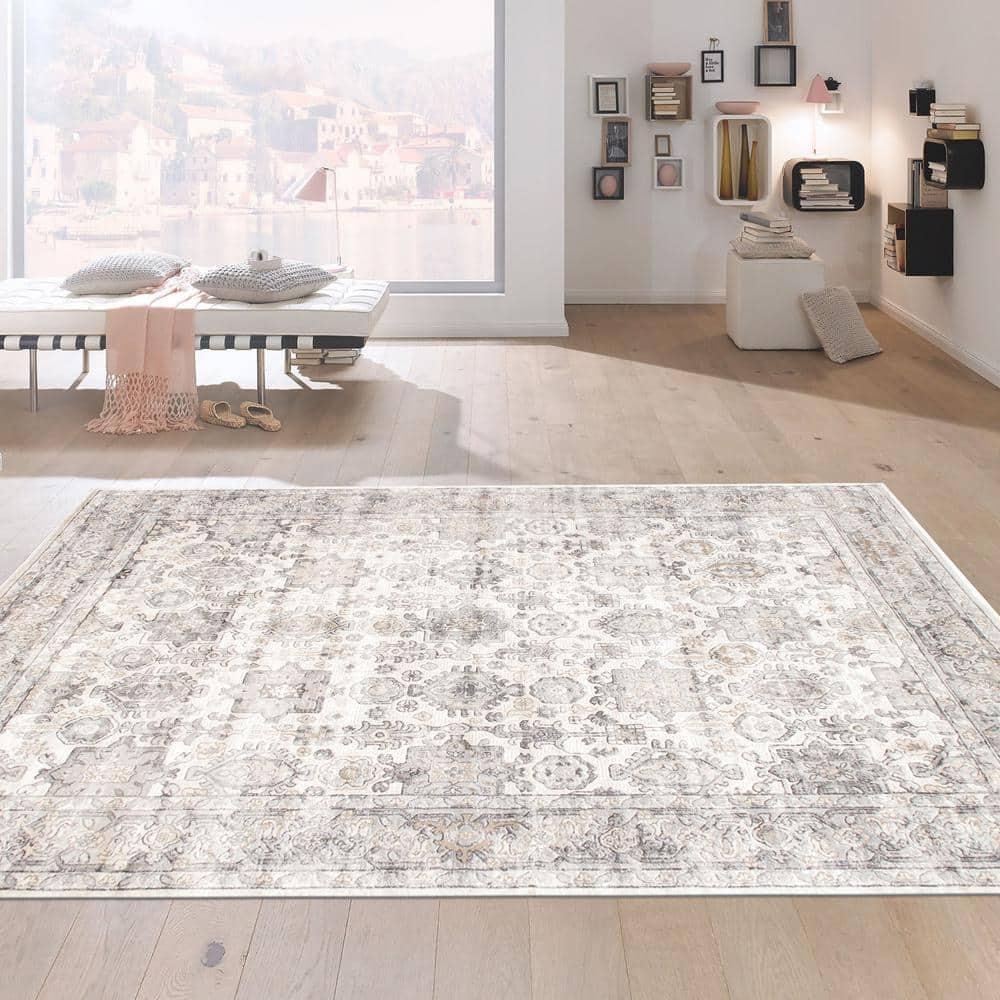 Pasargad Amadeus Power Loom Oriental Area Rug in Ivory/Gray