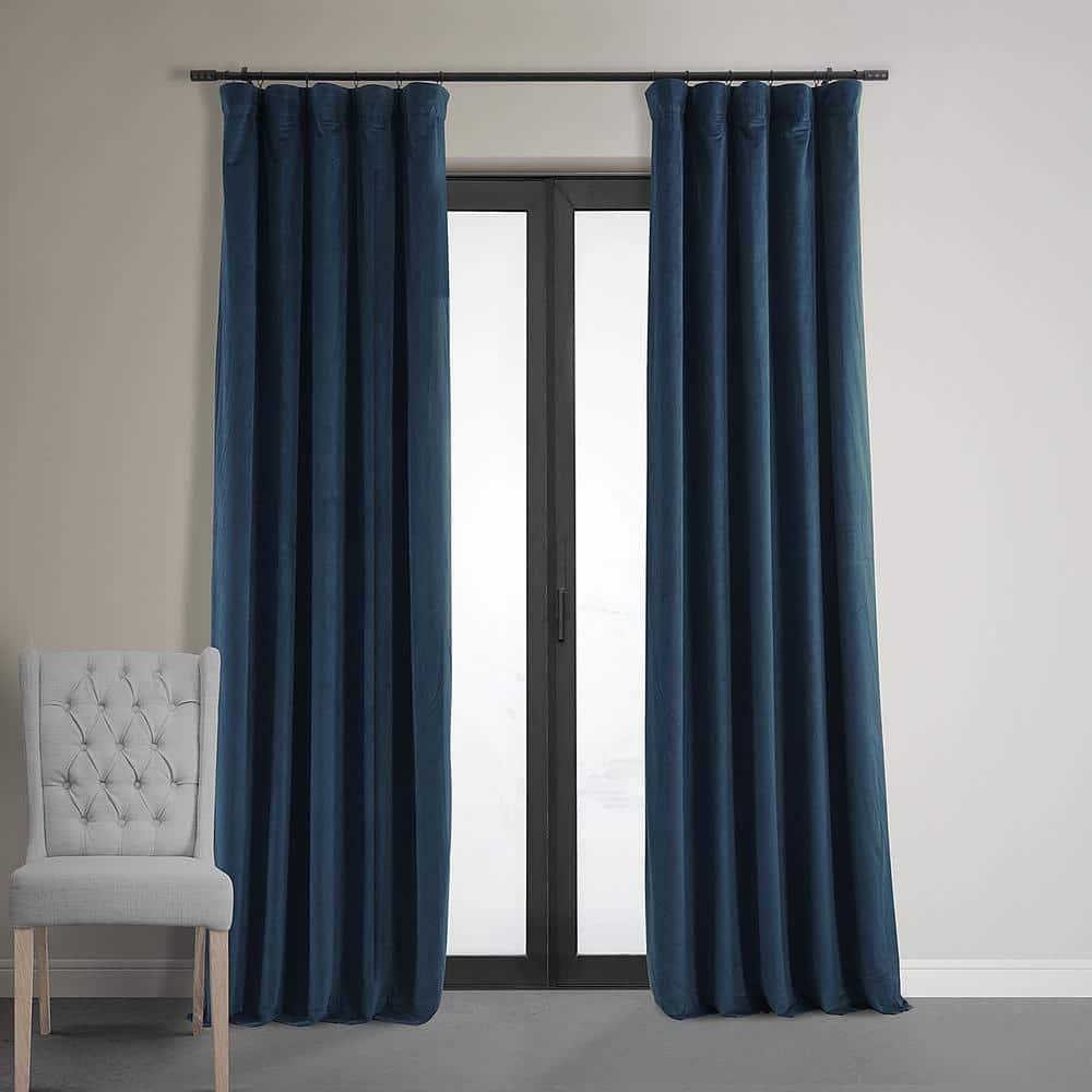 Half Price Drapes Signature Midnight Blue Velvet Blackout Curtains For Bedrooms (1 Panel), 50WX 84L
