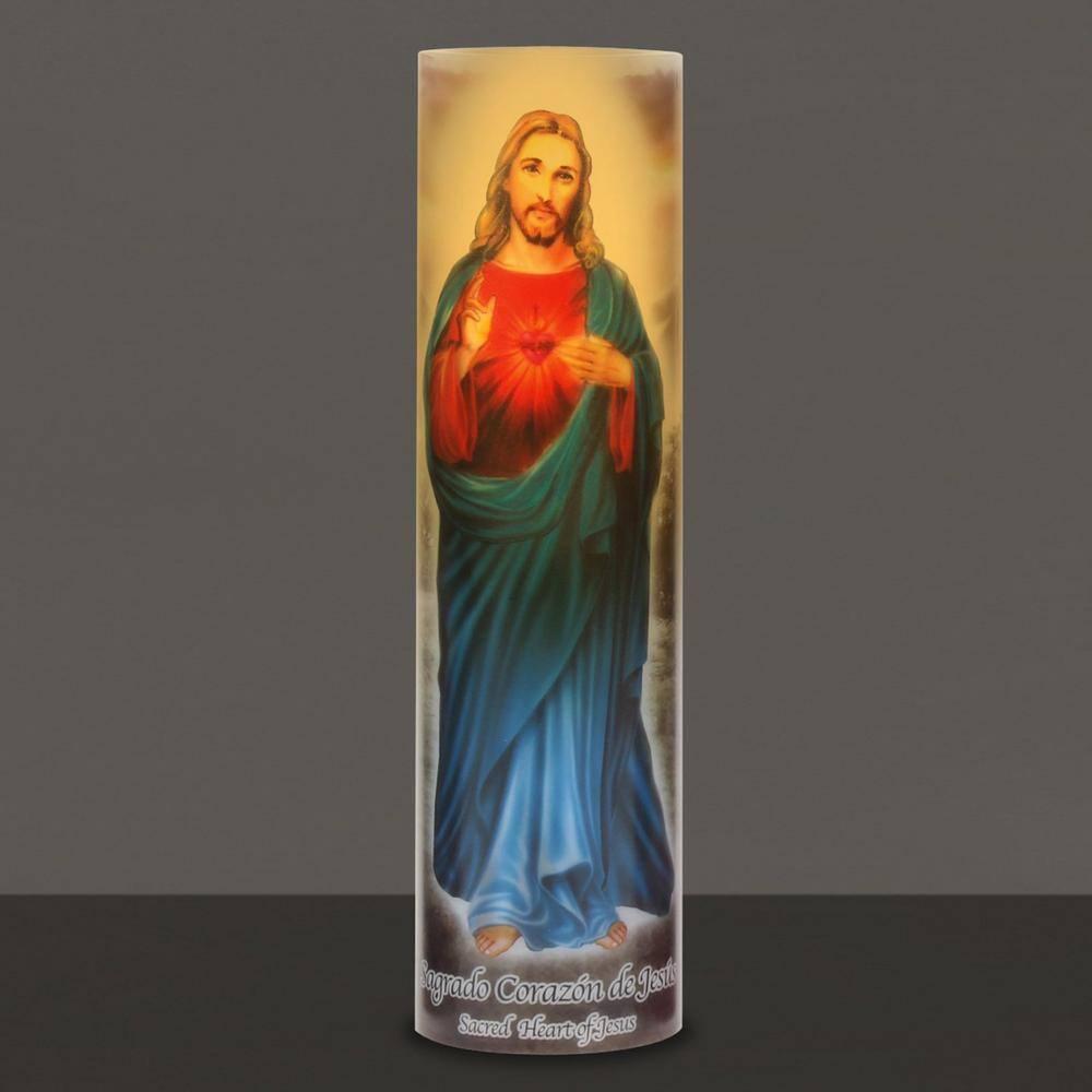 Stonebriar Flameless LED 8" Multi-color Religious Prayer Pillar Candle with Automatic Timer