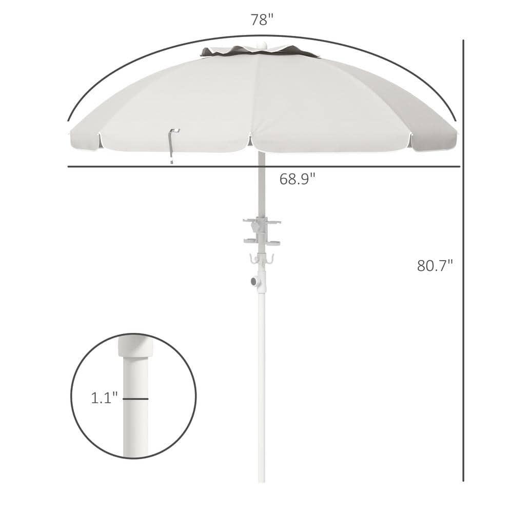 Outsunny 5.7' Beach Umbrella with Cup Holders, Hooks, Vented Canopy, Portable Outdoor Umbrella, Cream White