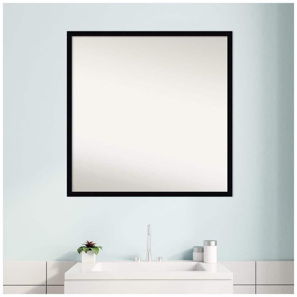 Amanti Art Svelte Noir Black Non-Beveled Wood Bathroom Wall Mirror 27.5 x 27.5 in.
