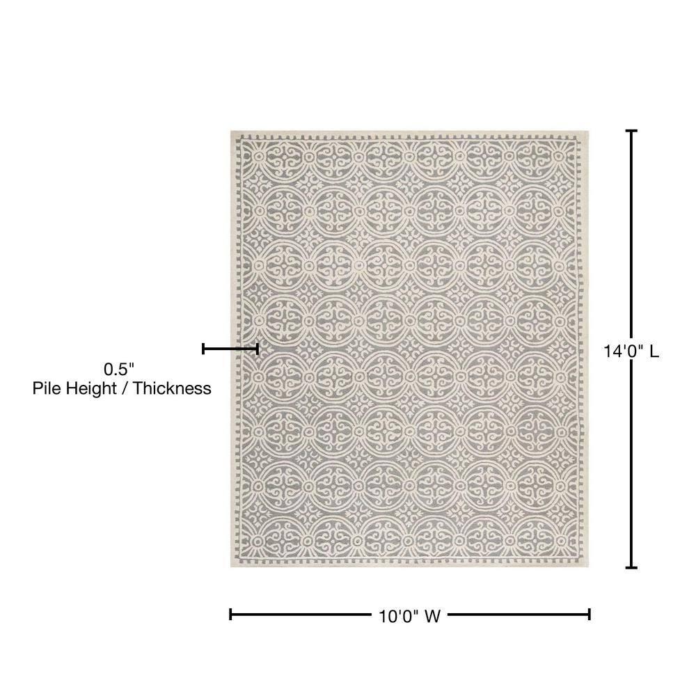 SAFAVIEH Cambridge Leslie Geometric Wool Area Rug, Silver/Ivory, 10' x 14'