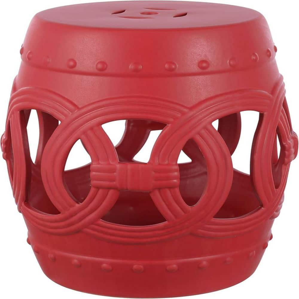JONATHAN Y Lucky Coins 16" Chinese Ceramic Drum Garden Stool, Matte Red