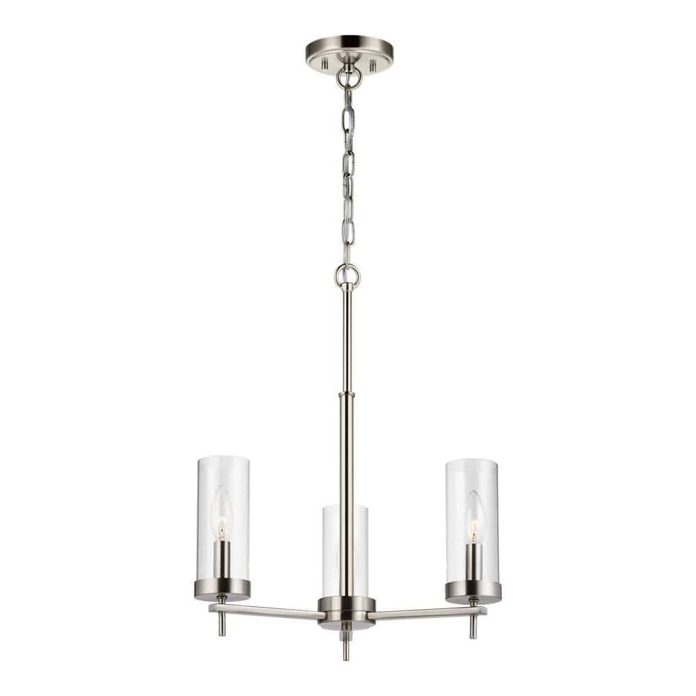 Zire Mini 3-Light Incandescent Chandelier in Brushed Nickel with Clear Glass