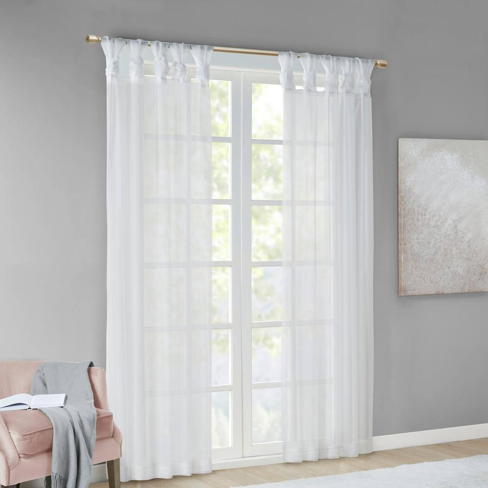 Set of 2 63"x50" Persis Twisted Tab Voile Sheer Window White: Madison Park Curtain Panels, Transitional Style
