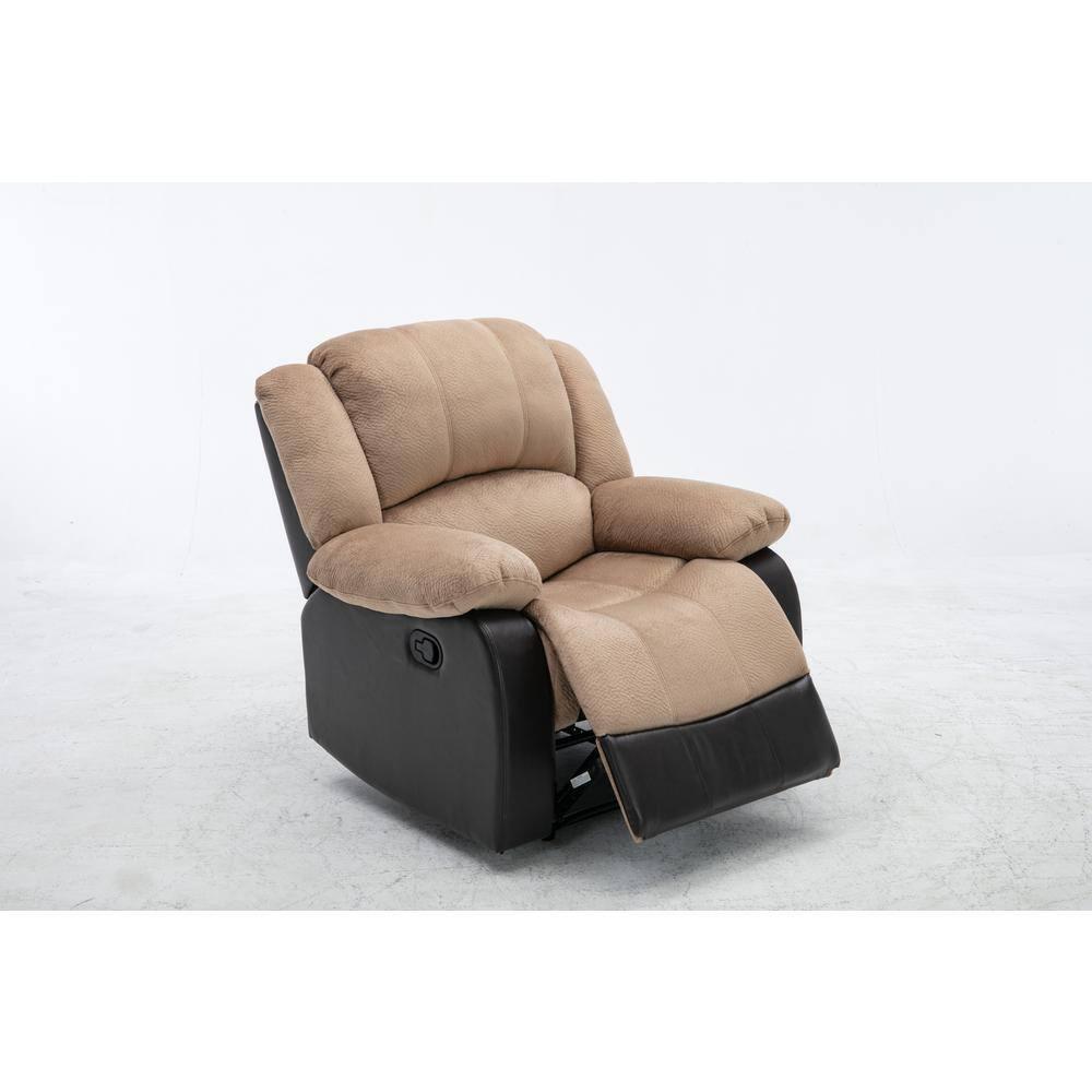 Nathaniel Home Champion Manual Single Reclining Sofa, PU Leather Upholstered Couch, Tufted Recliner, Plush Scoop Seating, for Living Room Home Theater, Beige