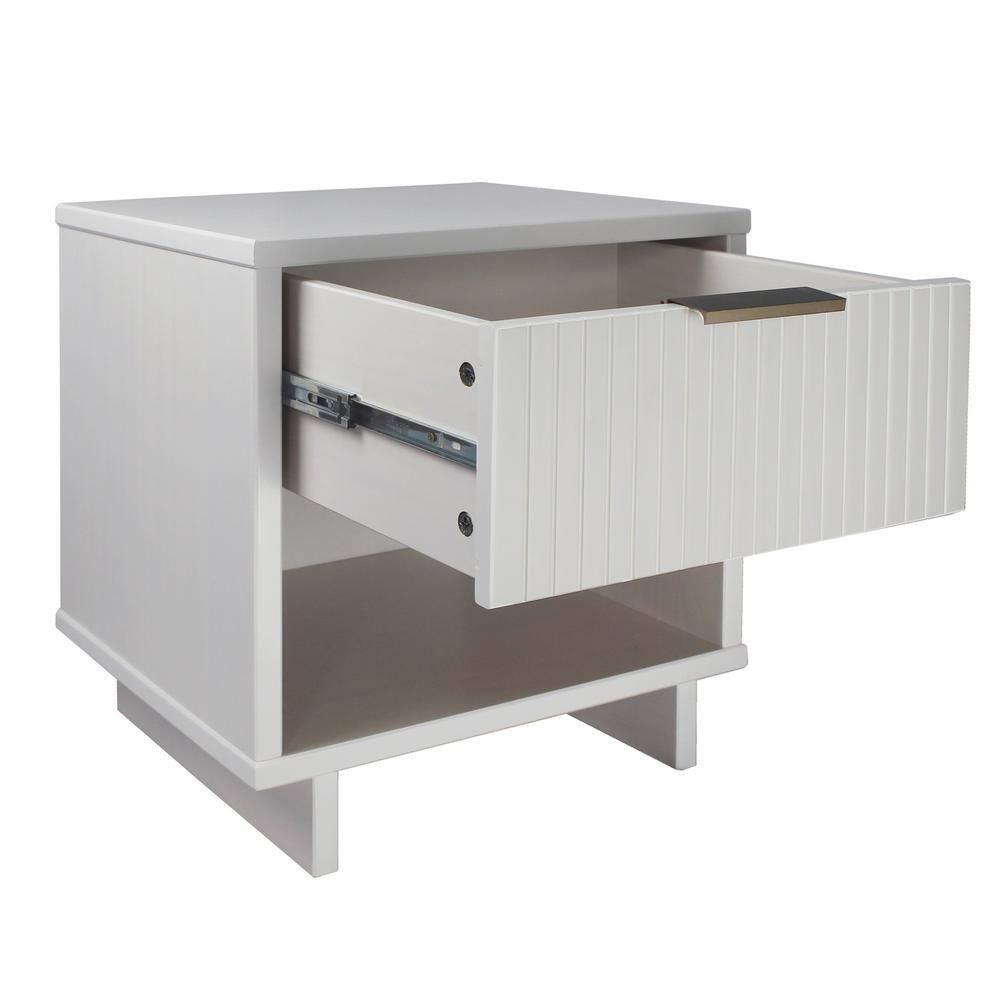 Granville Modern 1 Drawer Nightstand White - Manhattan Comfort: Bedside Table with Shelf, Painted Wood Finish