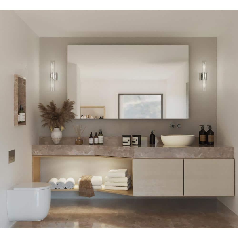 Progress Lighting Clarion 2-Light Bath Vanity Light, Polished Chrome, Glass Shade