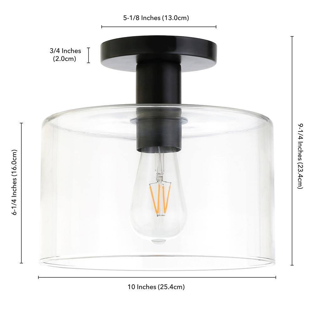 Evelyn&Zoe 10" Matte Black Metal/Glass Semi Flush Mount