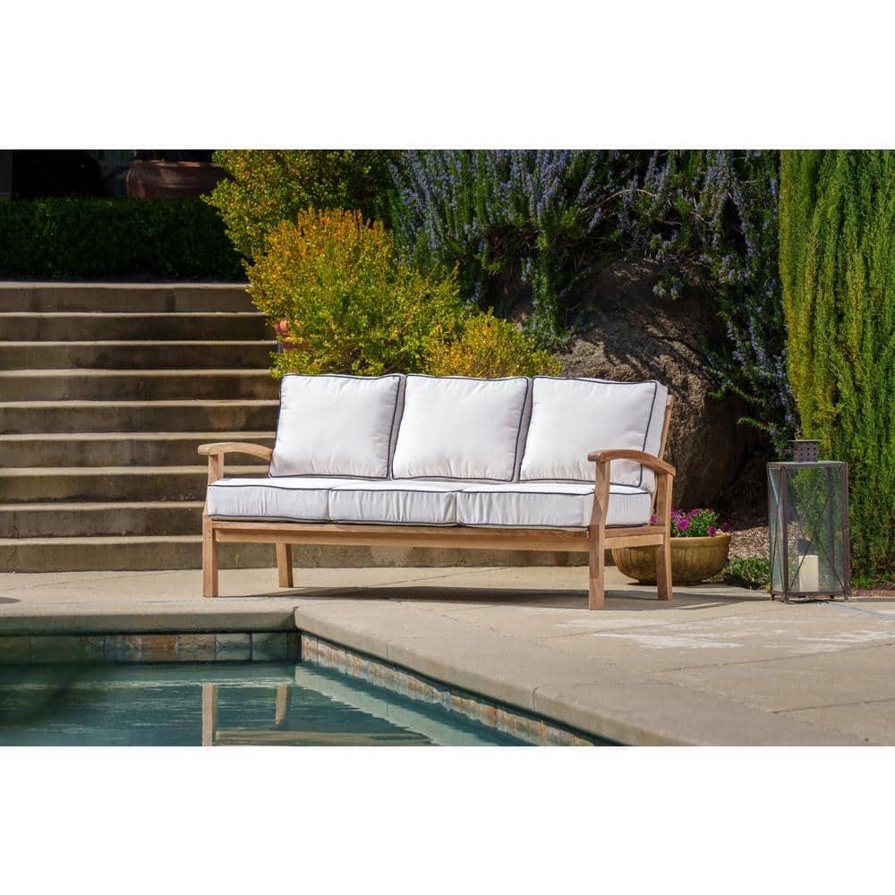 Jakarta Teak 5 Piece Sofa Set with Sofa, 2 Club Chairs, Coffee Table and Side Table, Canvas Cushions