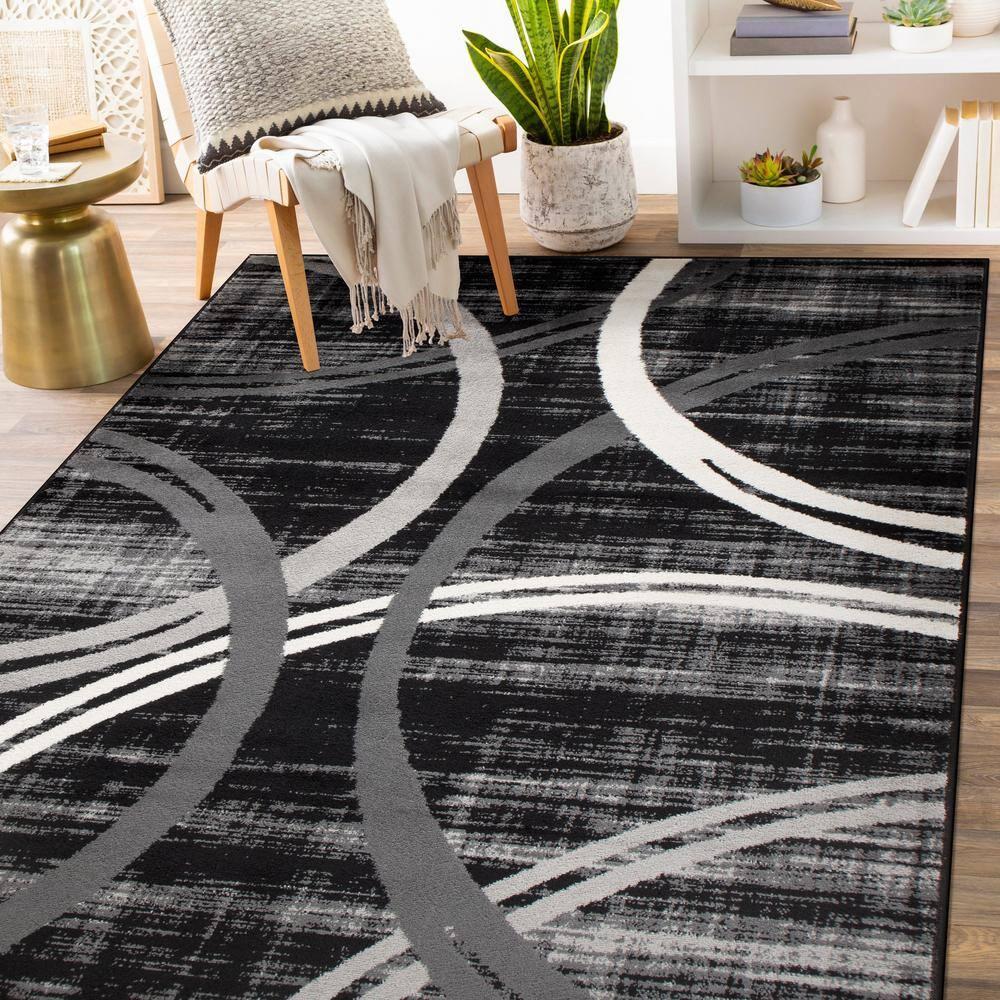 World Rug Gallery Contemporary Abstract Circles Design 3'3" x 5'  Black Area Rug