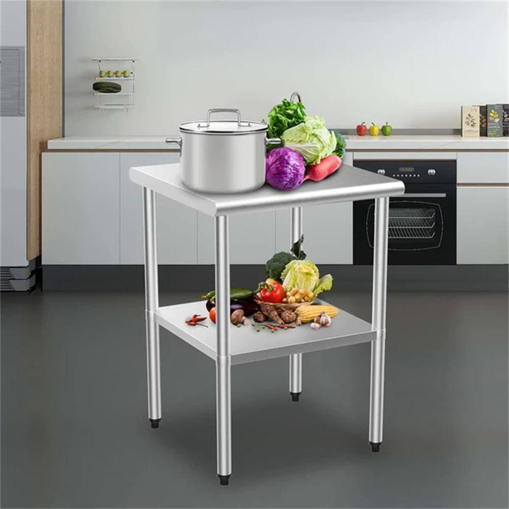 ROVSUN 30'' x 24'' Stainless Steel Table for Prep & Work, Metal Table with Undershelf for Kitchen Restaurant, Home