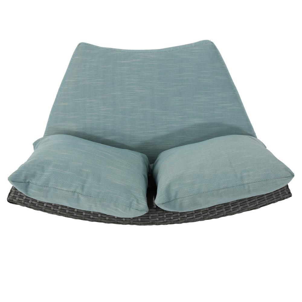 Noble House Newton 5 Piece Outdoor Wicker Sectional Sofa Set in Gray and Teal