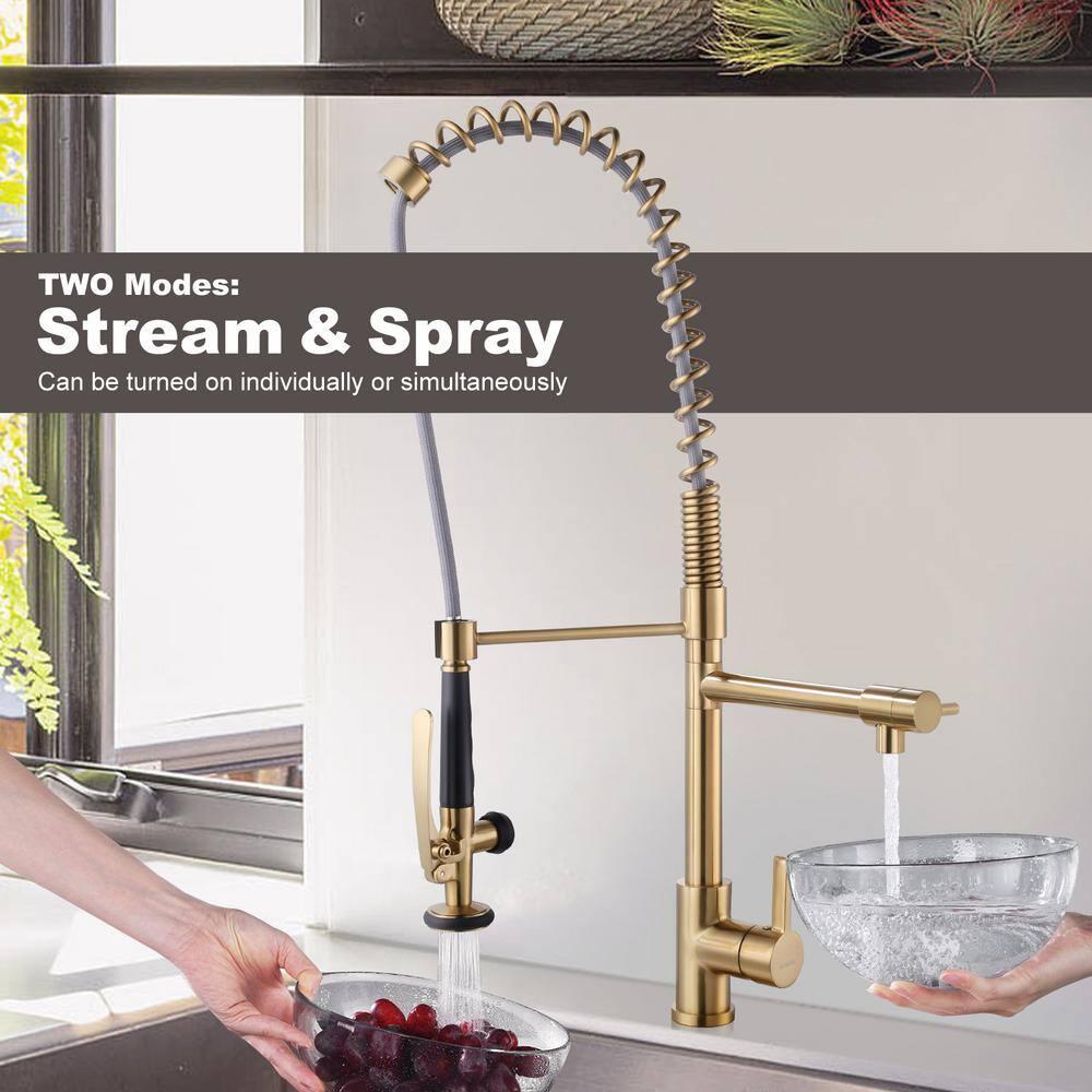 Spring Pull Down Single Handle Kitchen Faucet with Deck Plate and Handles