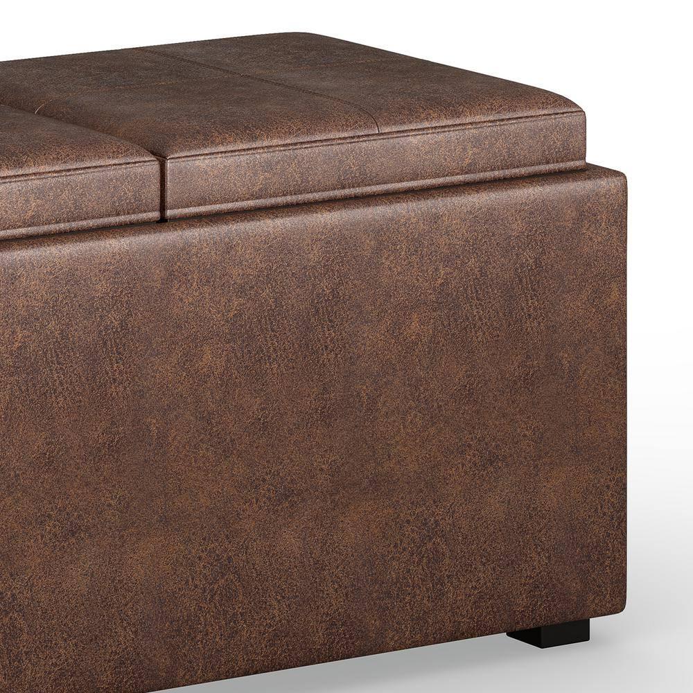 Simpli Home Avalon 35"W Upholstered Storage Ottoman Set with 5 Pieces and Flip-Over Serving Tray Lids