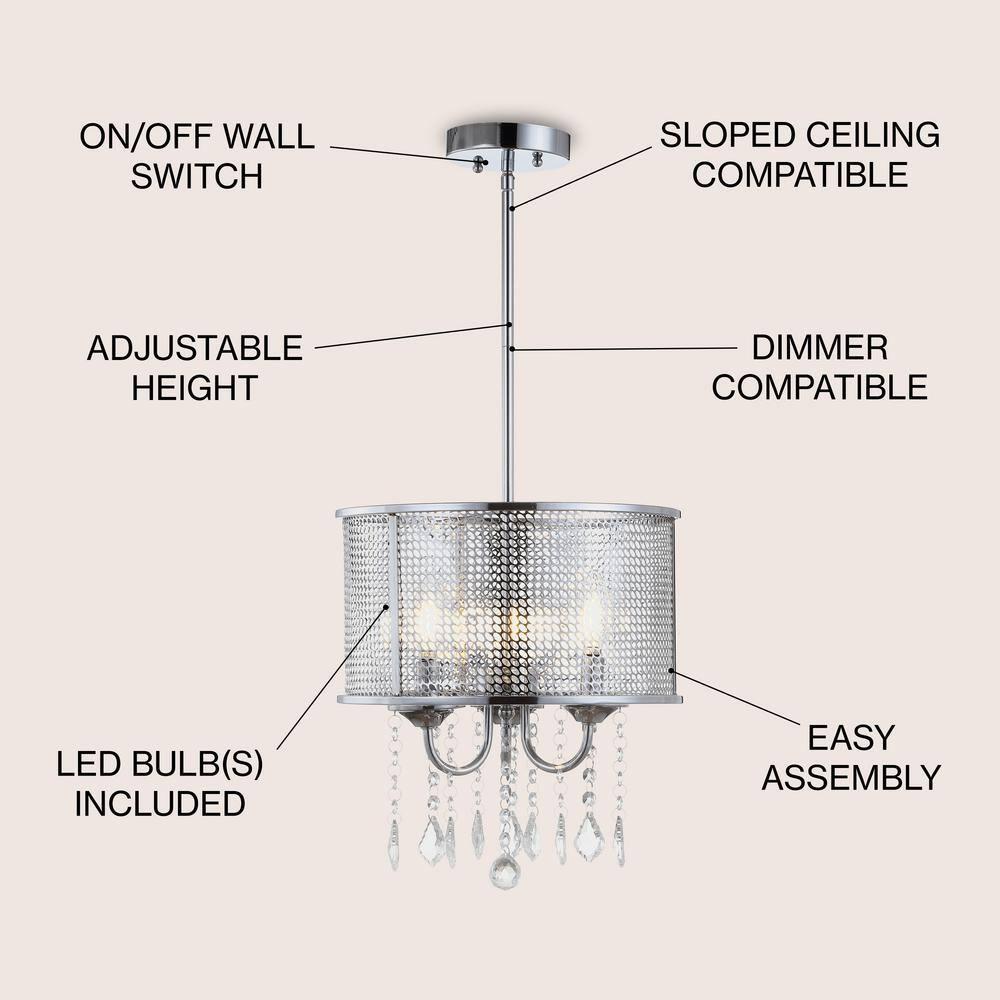 Avah 13" Chrome Polished Crystal Globe LED Pendant