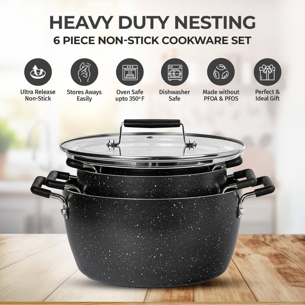 Granitestone Granitestone 6 Piece Stackable Nonstick Nesting Pots with Lids, Dishwasher Safe