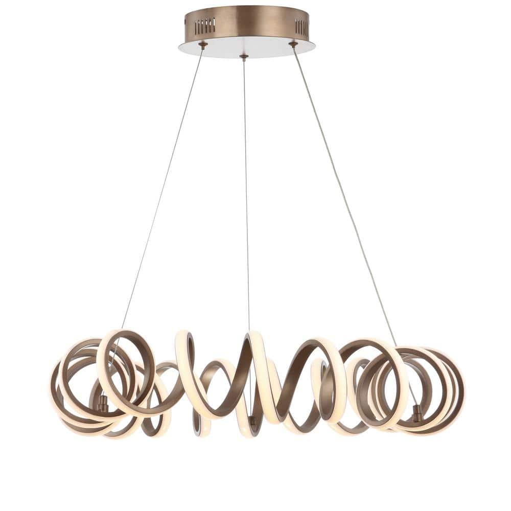 Cursive 24" Adjustable Spiral Integrated LED Metal Chandelier Ceiling Light, Coffee