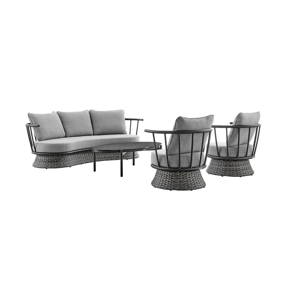 Armen Living Giotto Wicker And Aluminum Outdoor Chair In Black And Dark Gray