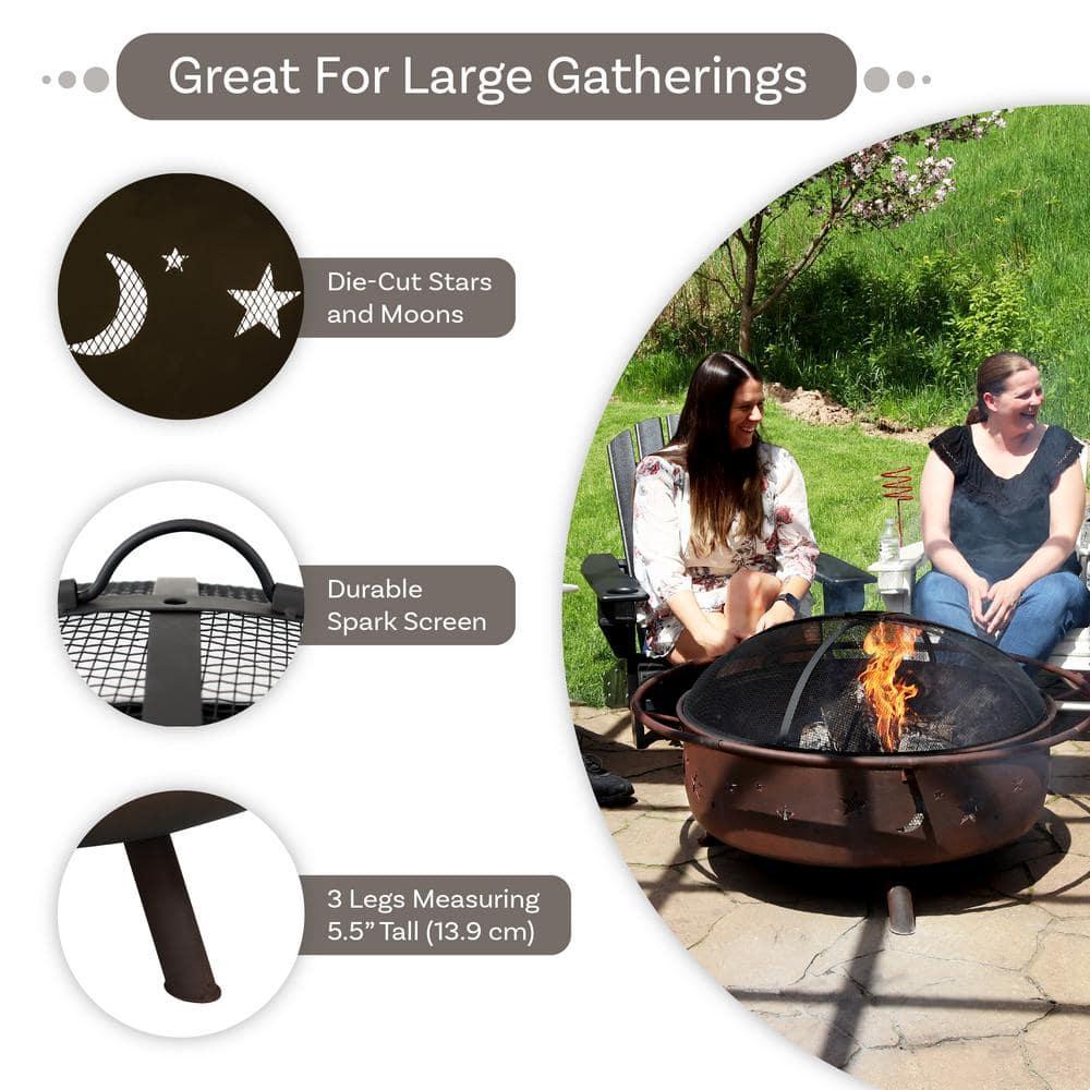 Sunnydaze Cosmic 42" Round Wood-Burning Bronze Finish Steel Fire Pit with Spark Screen