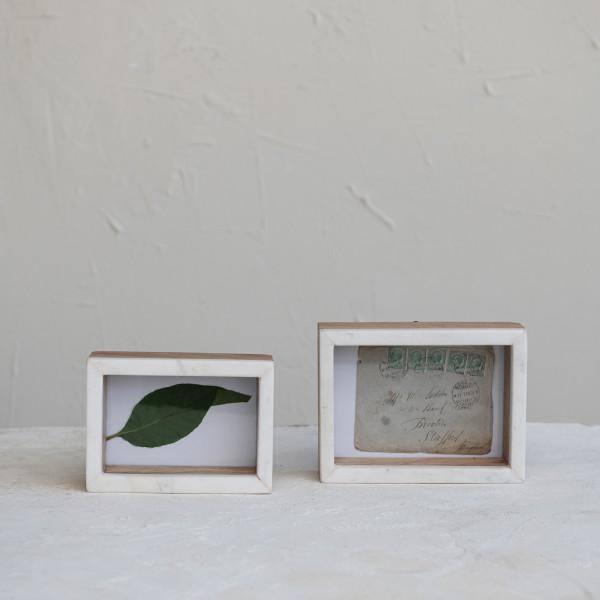 White and Natural Marble and Wood Shadow Box Photo Frame