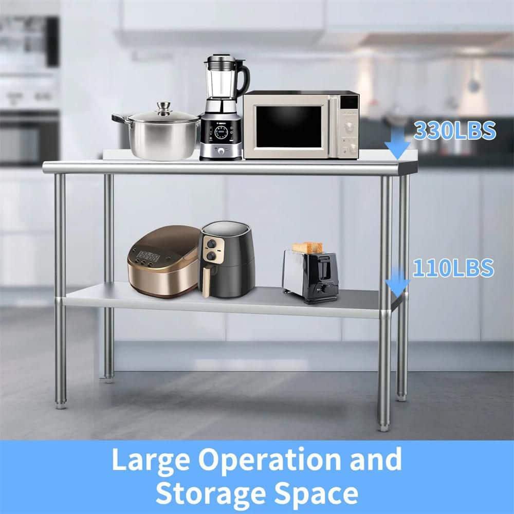 ROVSUN 36'' x 24'' Stainless Steel Table with Backsplash, Pre Work Table Metal Table for Kitchen Restaurant Home