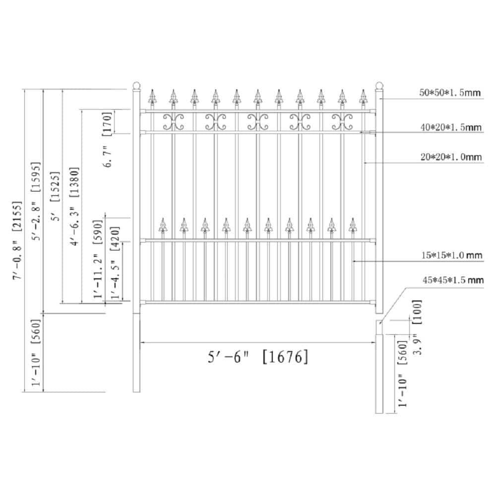 ALEKO Venice 62.8'' H x 66'' W Black Stainless Steel Fencing