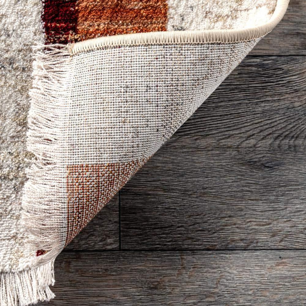 Beige Geometric Rectangular Stain-Resistant Area Rug 62"