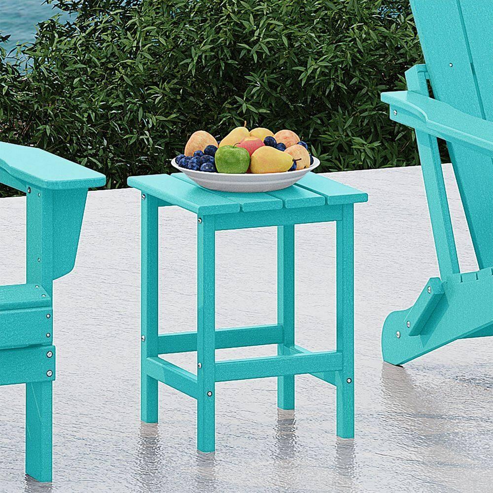 Polytrends  Laguna Hdpe All Weather Outdoor Patio Square Side Table Turquoise