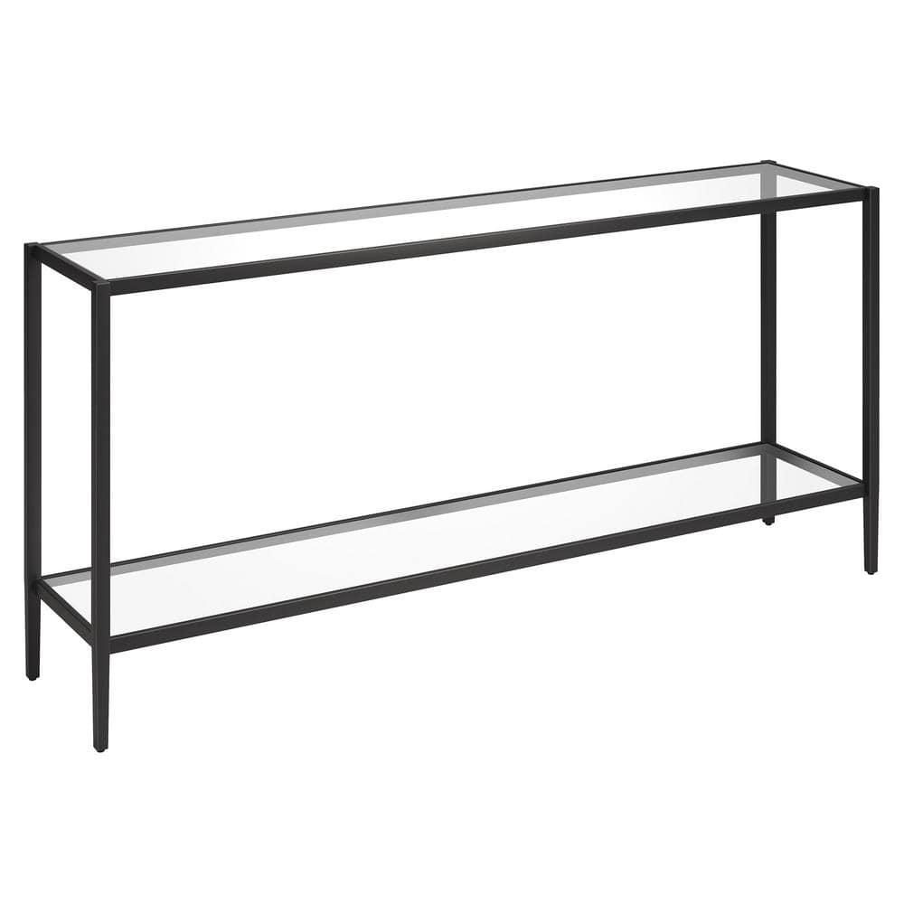 Aurora Modern Mirrored Console Table with Glass Shelf in Blackened Bronze