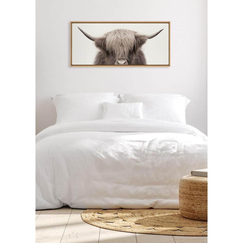 Kate and Laurel Sylvie Hey Dude Highland Cow Color Framed Canvas by The Creative Bunch Studio, 18x40, Natural