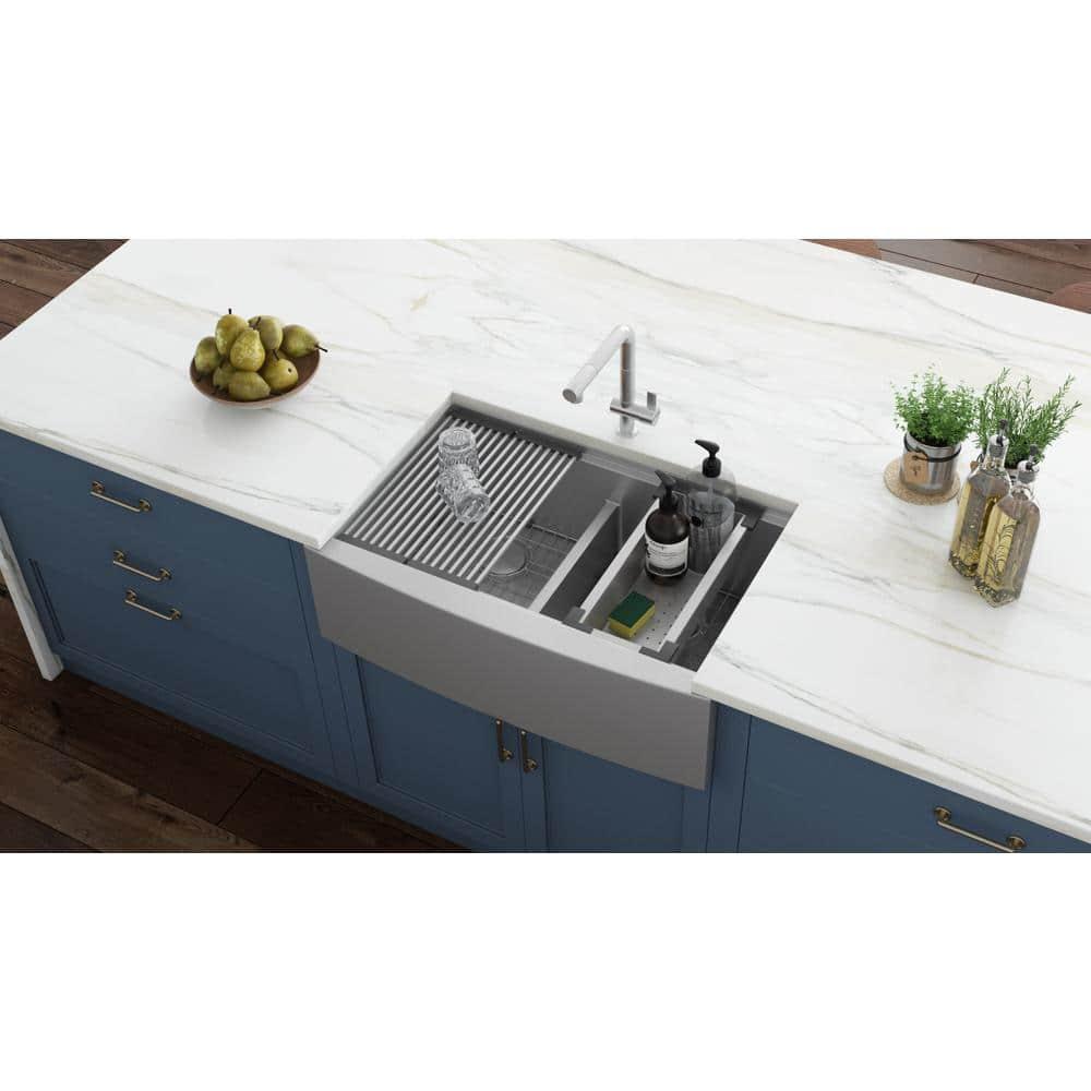 Ruvati RVH9301 Ruvati 36" Apron-front Workstation Low-Divide 50/50 Farmhouse Kitchen Sink Stainless Steel