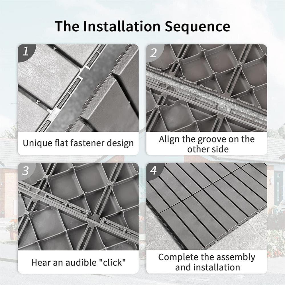 Impact Outdoor Patio Interlocking Deck Tiles,12"X12" Square Composite Decking Tiles,Four Slat Plastic Outdoor Flooring Tile All Weather For Balcony Porch Backyard,(Pack Of 9)