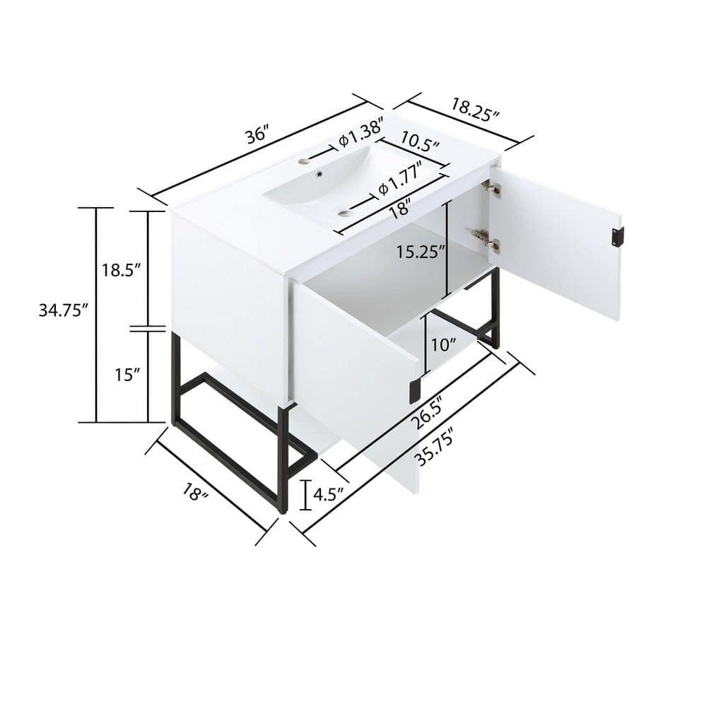 36" Scarsdale Bathroom Vanity Sink White - Manhattan Comfort: Ceramic Surface, Wood Frame, Single Basin