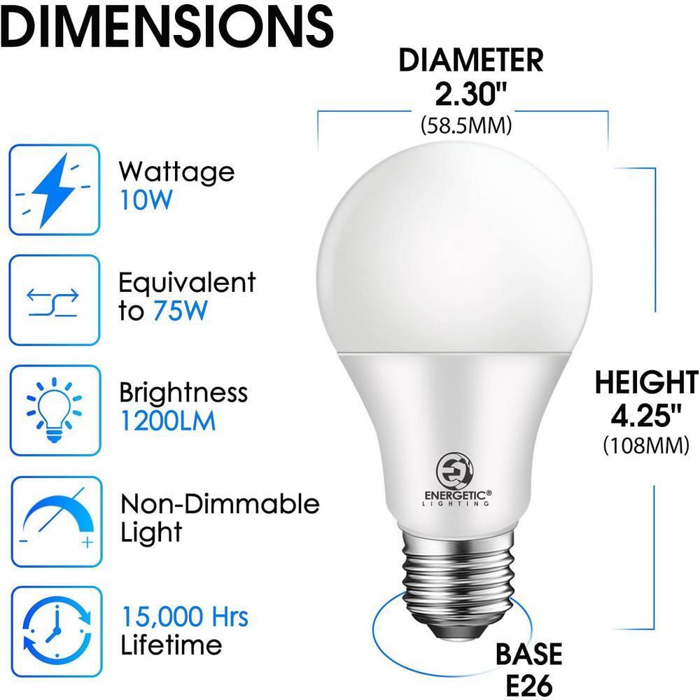 YGA03C59-10W 10 Watt A19 LED Light Bulb E26/Medium (Standard) Non-Dimmable,1200lm,4000K